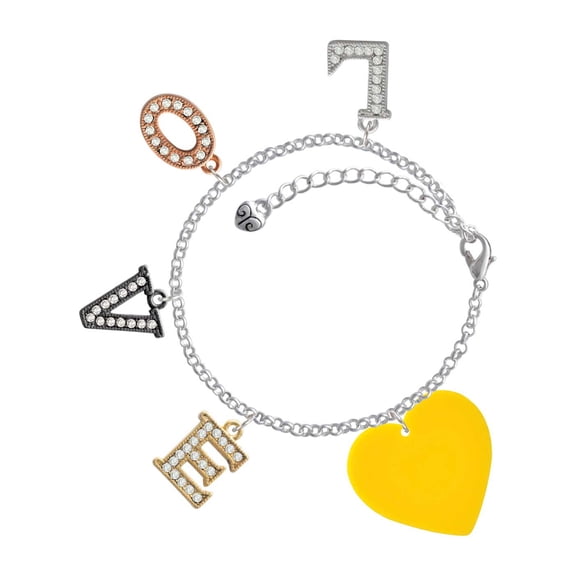 Delight Jewelry Acrylic 1" Yellow Heart Multi-Colored Crystal Love Charm Bracelet