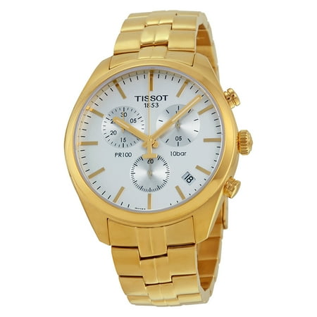 Tissot PR100 Chronograh White Dial Gold PVD Mens Watch T1014173303100