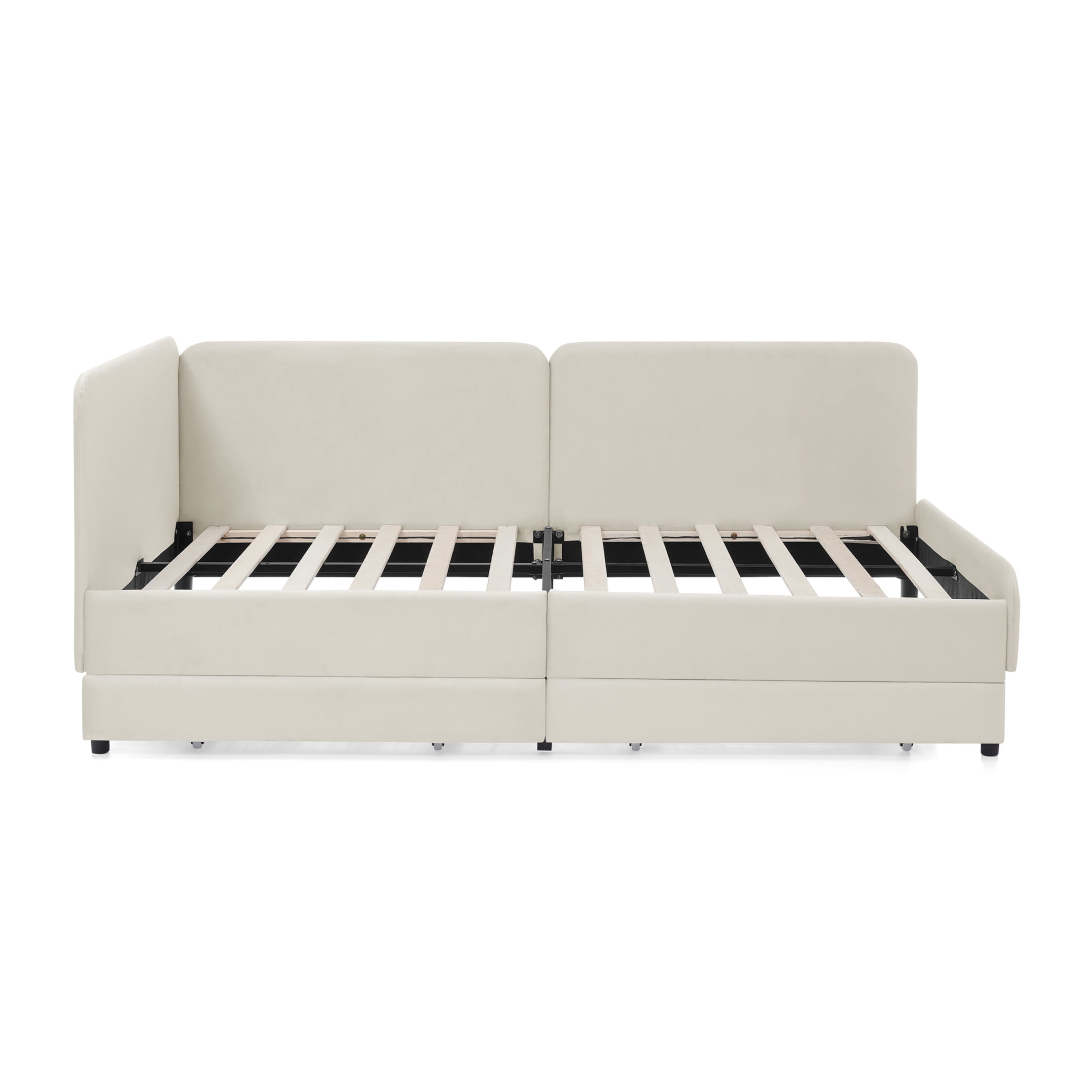 Noble House Haylie Twin Size Velvet Upholstered Daybed with Storage Drawers, Adjustable Daybed Sleeper Sofa, Beige