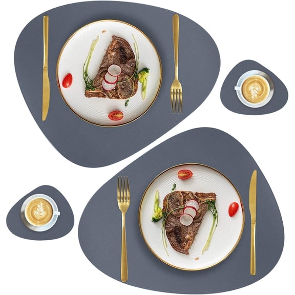 Faux Leather Placemats and Coasters Set of 2, Round Leather for Dinner Table Mats Heat Resistant Non-Slip Washable Insulation Coffee Mats Kitchen Place Mats Nordic Style