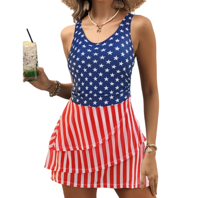 Vestido de baño VIMPUNEC 4 de julio con bandera estadounidense para mujer