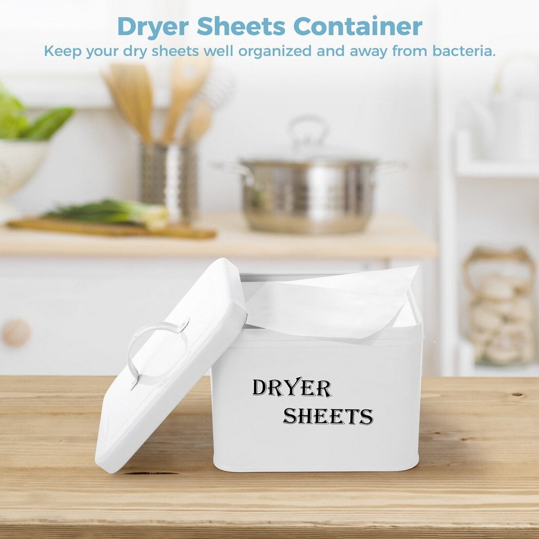 Metal Dryer Sheets Container with Lid, Vintage Style Organizer Box, Farmhouse Metal Dryer Sheet Holder, Laundry Room Decoration