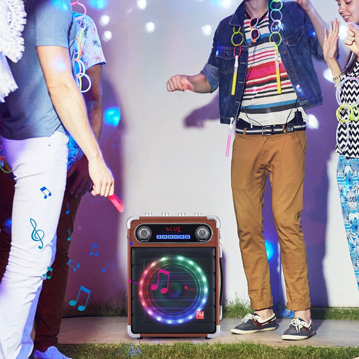 Lohoms Bluetooth Speaker Portable Karaoke Machine PA System 6.5" Woofer with 2 Wireless Microphones Remote LED Lights, Black