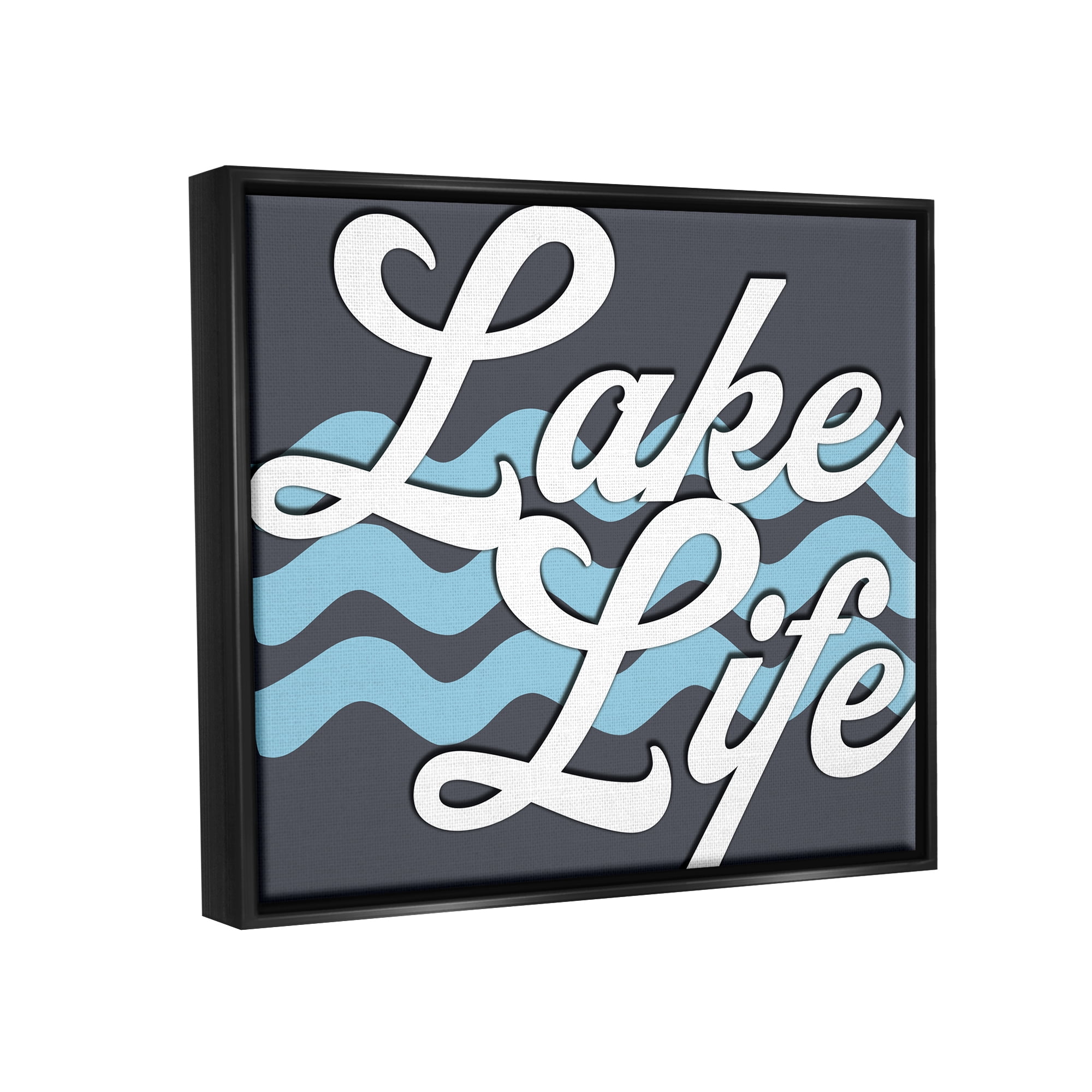Stupell Lake Life Water Waves Phrase Landscape Painting Black Floater Framed Art Print Wall Art