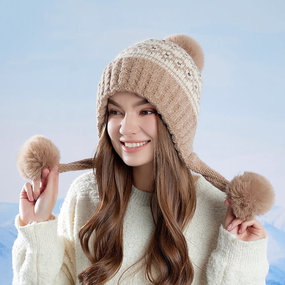 Fewfanhot Winter Stretchy Knitted Hats for Women Fleece Lined Beanie Chunky Warm Snow Windproof Cap