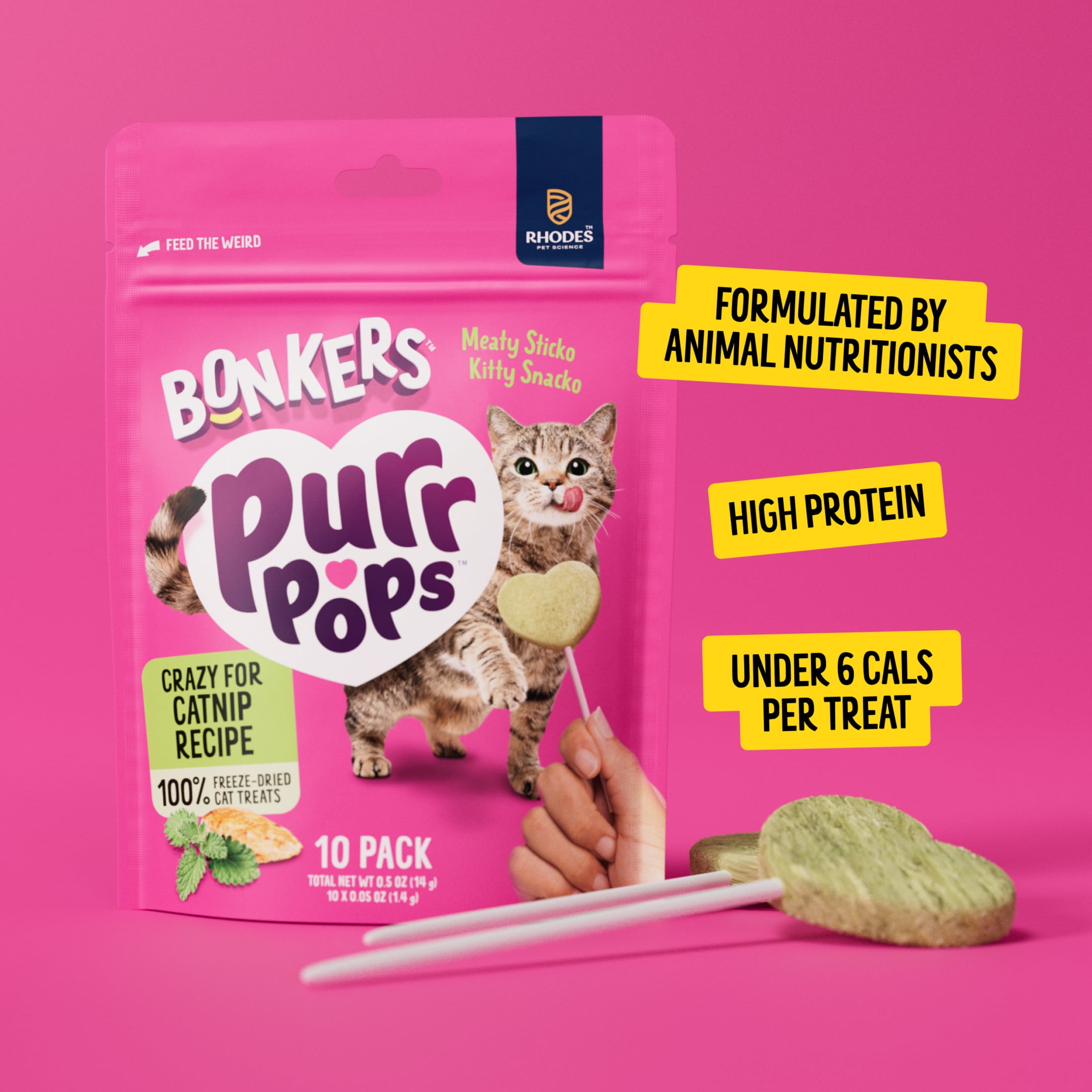 BONKERS Purrpops Suçons pour chat lyophilisés, saveur d’herbe à chat
