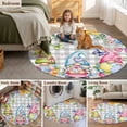 thumbnail image 6 of Easter Gnomes Round Area Rug 5ft, Spring Floral Eggs Flowers Butterflies Gray Plaid Washable Non-Slip Circle Rugs for Bedroom Living Room Kitchen, Low Pile Carpet for Dining Room Playroom Nursery, 6 of 9