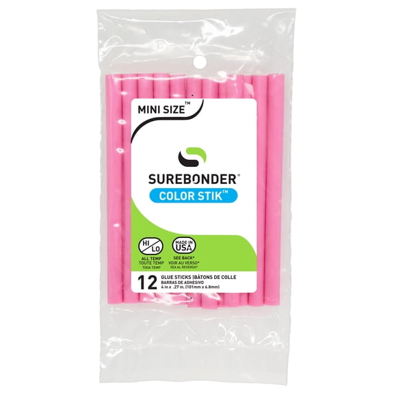 Pink Hot Glue Sticks Mini Size - 4" - 12 Pack