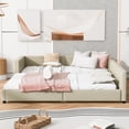 thumbnail image 2 of MODERNLUXE Queen Size Upholstered Grounded Platform Bed with Twin XL Bed,Extra Large Floor Bed Frame for Family,Beige, 2 of 7
