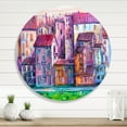 thumbnail image 2 of Designart 'Street With Colorful Old Homes Landscape' Modern Circle Metal Wall Art 23x23 - Disc of 23, 2 of 5