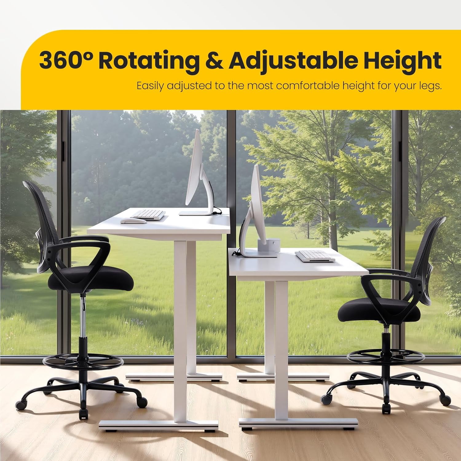 Nextay Ergonomic Tall Drafting Chair with Lumbar Support, Adjustable Mesh Office Chair with Footrest for Standing Desk & Workstation