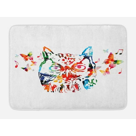 - Animal Bath Mat, Rainbow Colored Abstract Wild Birds Owl with Music Notes and Butterflies Image Art, Non-Slip Plush Mat Bathroom Kitchen Laundry Room Decor, 29.5 X 17.5 Inches, Multicolor, Ambesonne