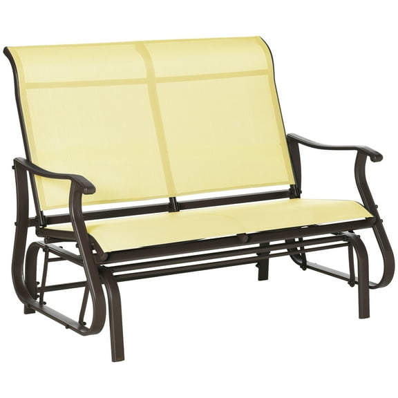 CoSoTower 2-Person Outdoor Glider Bench，Patio Glider Loveseat Chair with Powder Coated Steel Frame，2 Seats Porch Rocking Glider for Backyard, Lawn, Garden and Porch, Beige