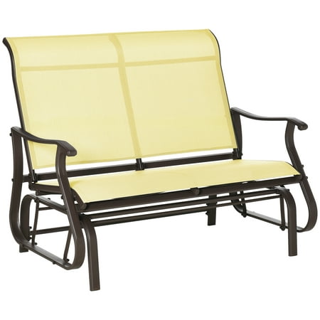 Outsunny 47 Outdoor Double Glider Bench for 2 Person Patio Glider Armchair Swing Chair for Backyard with Mesh Seat and Backrest Steel Frame Beige