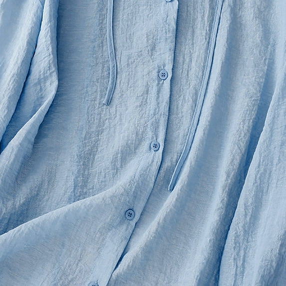 Women's Cotton Linen Sun Protection Shirts Hoodie Long Sleeve Button Up Cardigan Lightweight Summer Beach Tops