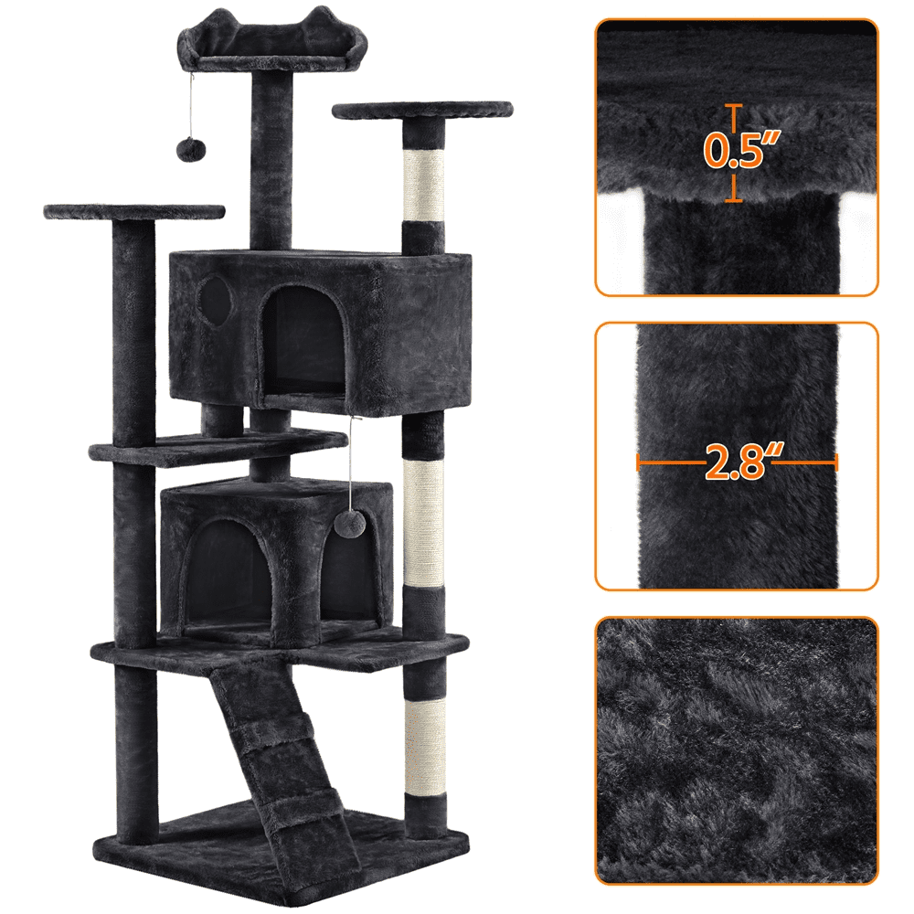 Alden Design 70" H Double Condo Cat Tree with Scratching Post Tower, Black