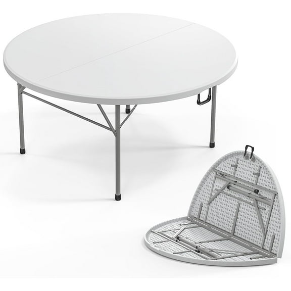 Bonnlo Round Folding Table 4ft, Portable Collapsible Plastic White Card Tables for Party, Banquet, Craft, Dining, Wedding, Outdoor and Indoor Use