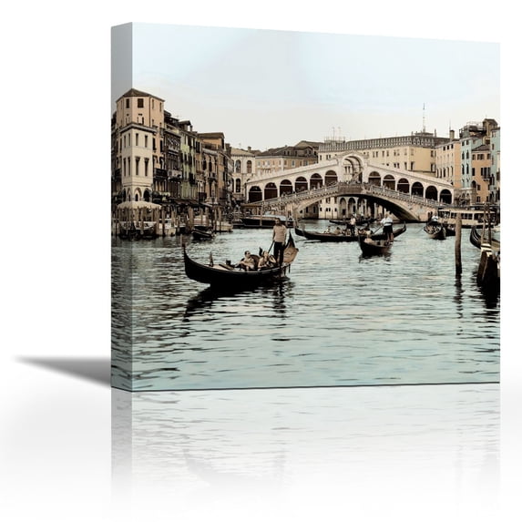 Ponte Rialto con Gondolas - Contemporary Fine Art Giclee on Canvas Gallery Wrap - wall décor - Art painting - 27 x 27 Inch - Ready to Hang