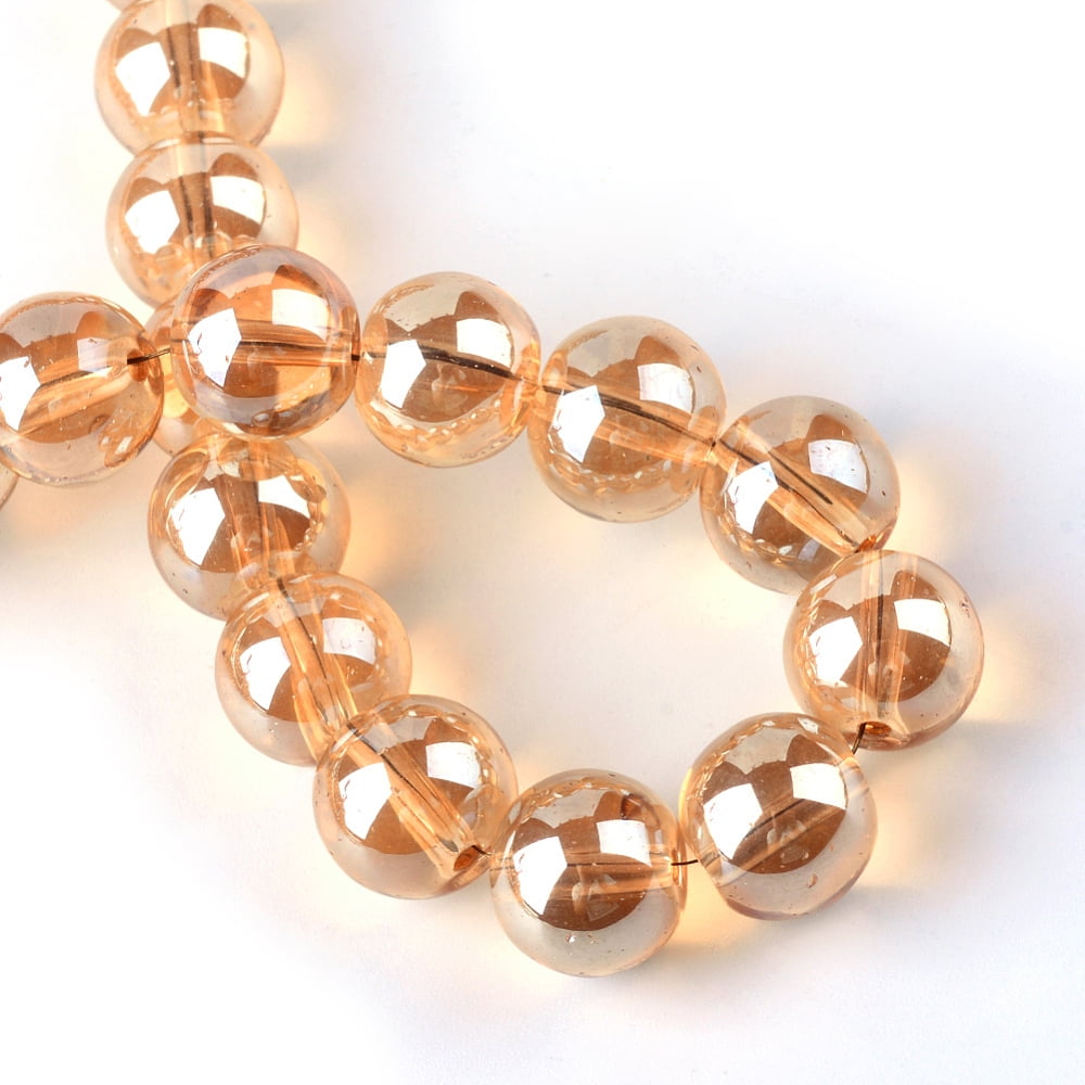Electroplate Glass Beads Strands Rainbow Plated Round Sandy Brown 9.5x10.5mm Hole: 1.5mm about 75-78pcs/strand 29.53~30.4''(75~76cm)