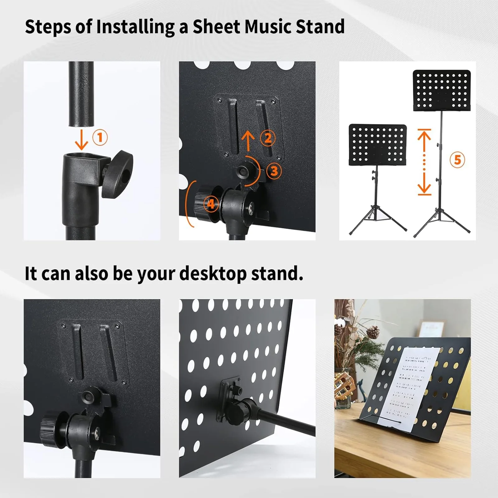 Likegreen Sheet Music Stand Foldable Three Section Desktop Book Holder for Home Stage One Set,Black