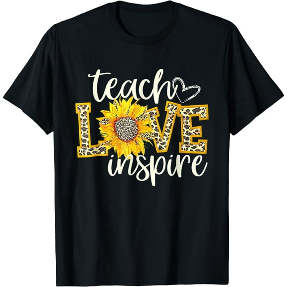 Teach Love Inspire Cute Sunflower Leopard Cheetah Print T-Shirt Black Large