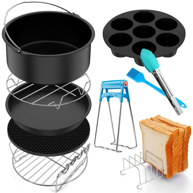10 Pcs Air Fryer Accessories Set Food-grade Air Fryer Accessories with Cake  Basket Pizza Pan Stainless Steel Skewer Rack Oil Brush and More Non-Stick  Suitable for 3.7/5.8 QT Air Fryer 8inch 