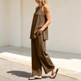 thumbnail image 5 of BADHUB Women 2 Piece Matching Lounge Sets Split Backless Tank Tops Wide Leg Pants Summer Outfits Tracksuit Brown S, 5 of 7