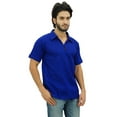 thumbnail image 3 of Atasi Men's Short Sleeve Blue Cotton Kurta Collar Shirt Indian Casual Clothing-XXX-Large, 3 of 9