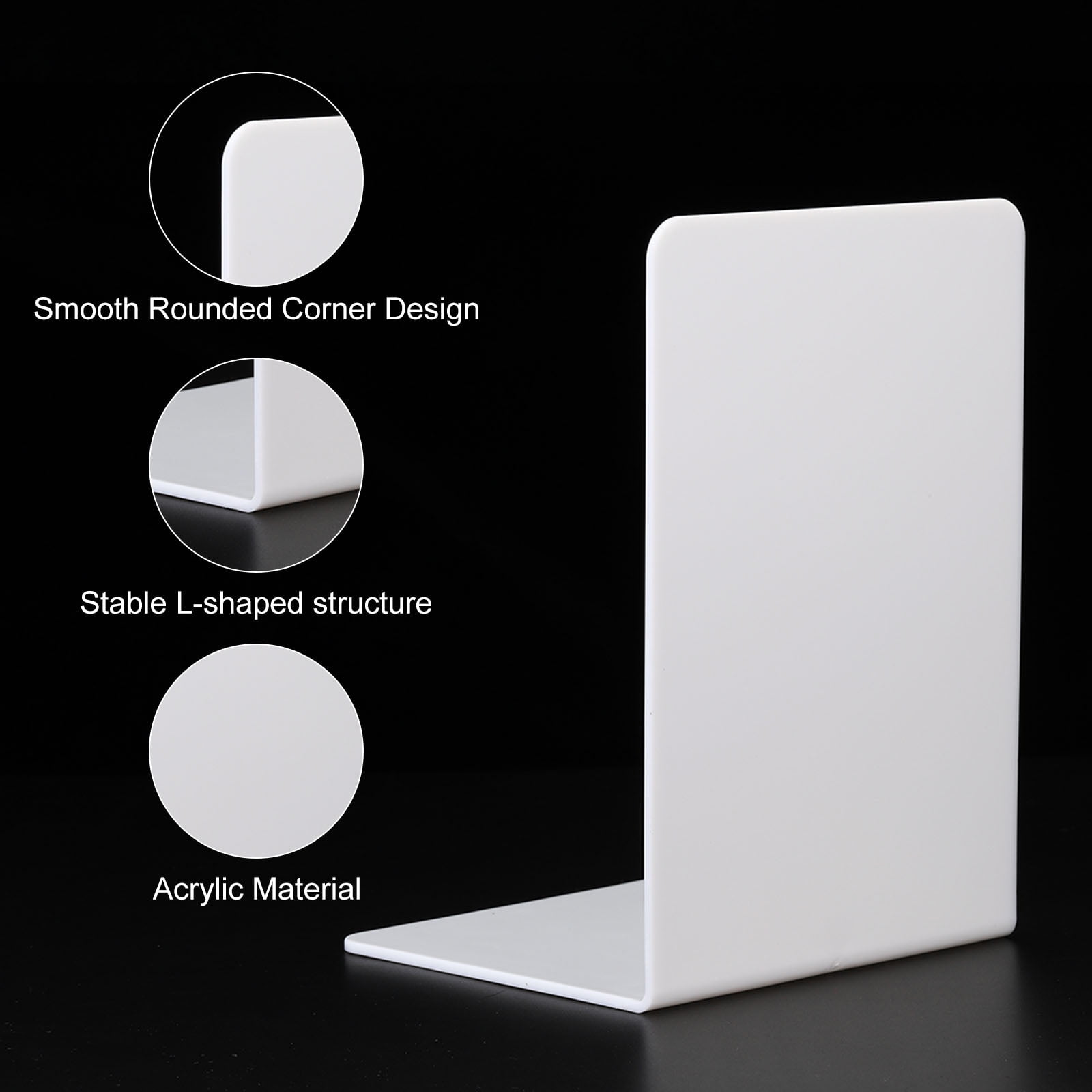 Unique Bargains Acrylic L-shaped Book Ends for Desktop Bookshelf Organizer 2Pcs White