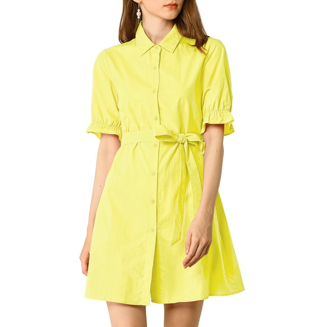 INSPIRE CHIC Robe-Chemise Décontractée pour Femme à Manches Courtes, Couleur Unie, Boutonnée