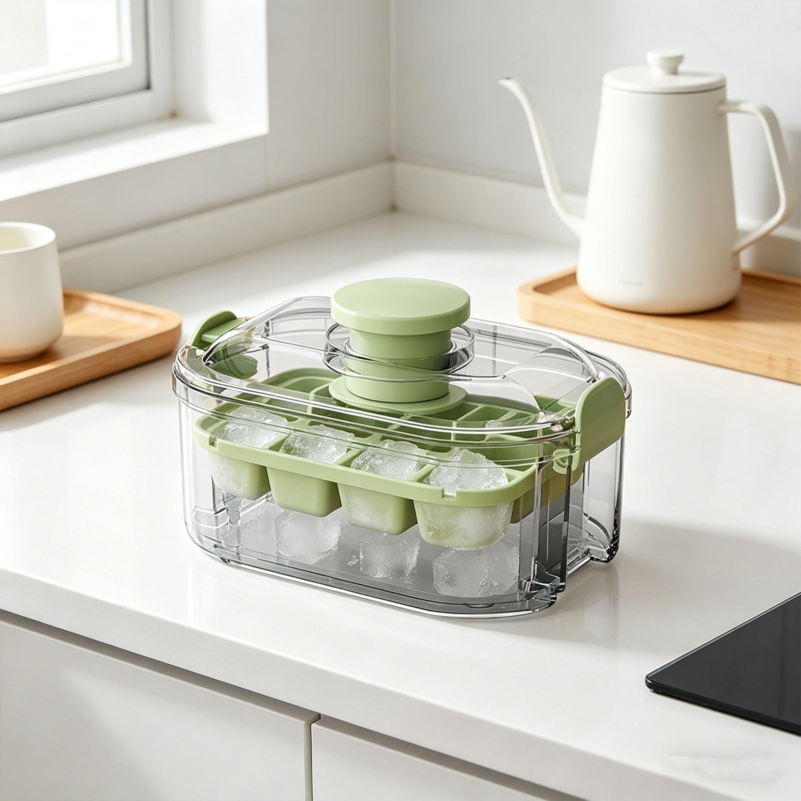 Werulen Three Layer Press Ice Tray Large Capacity Stackable,Home Kitchen Freezer Ice Making Storage,Ice Maker,Freezer Tray,Chilling Accessory