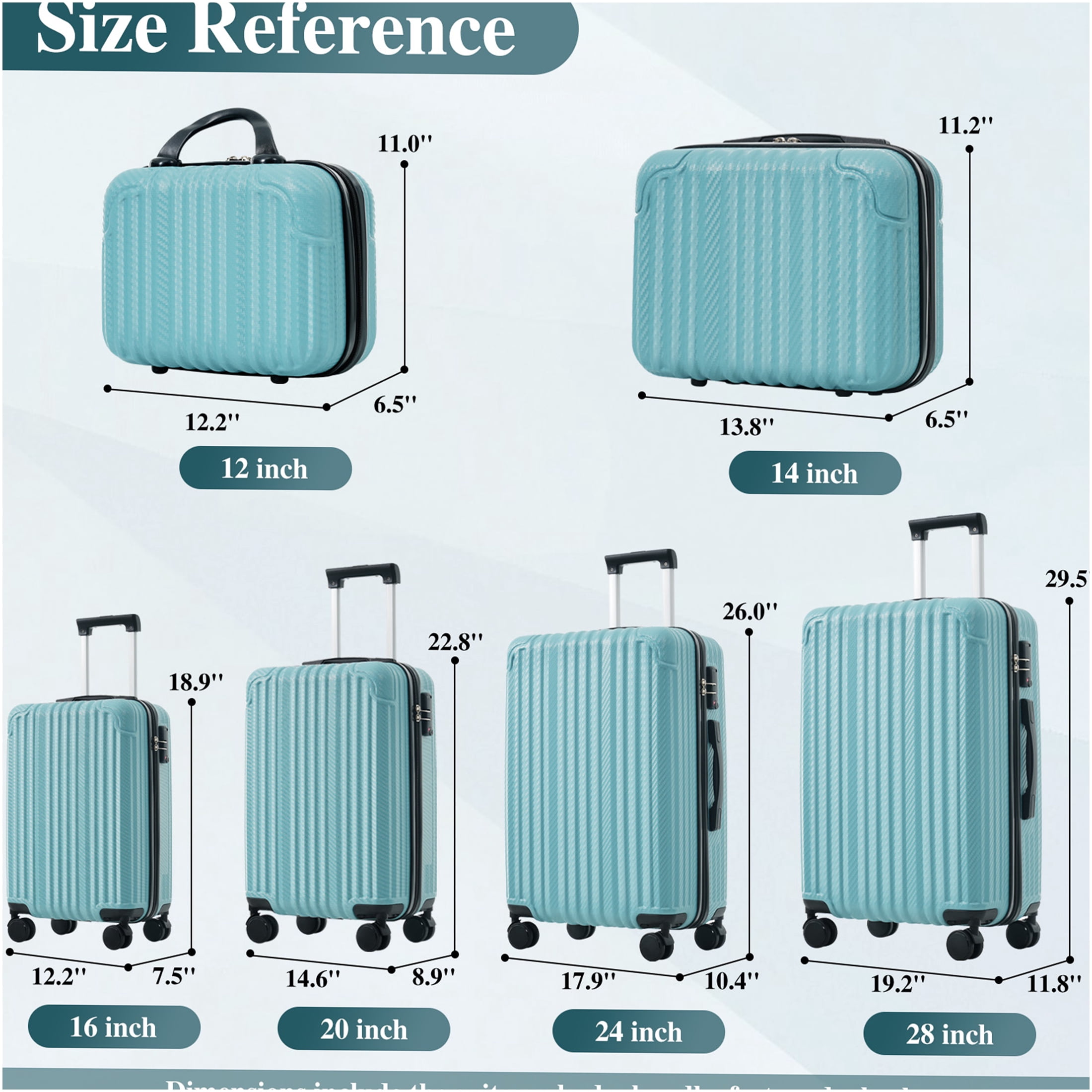 JERFIT 3-Piece Hardshell Luggage Set with TSA Lock, Spinner Wheels, Ice Blue ABS Suitcase for Carry On and Checked Bags