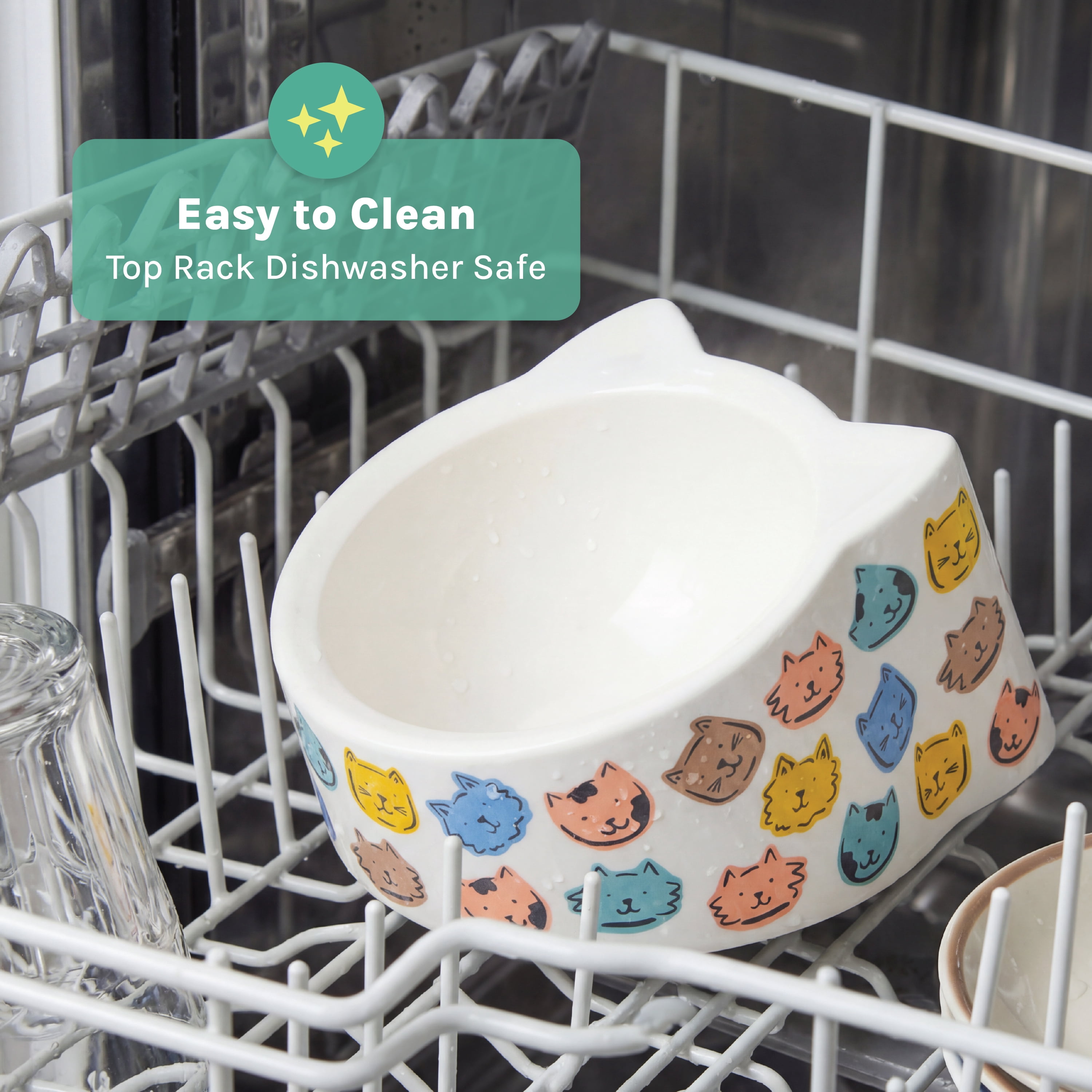 Kitty City Cat Print Dishwasher Safe Plastic Raised Cat Ears Bowl, Multicolored, One Size
