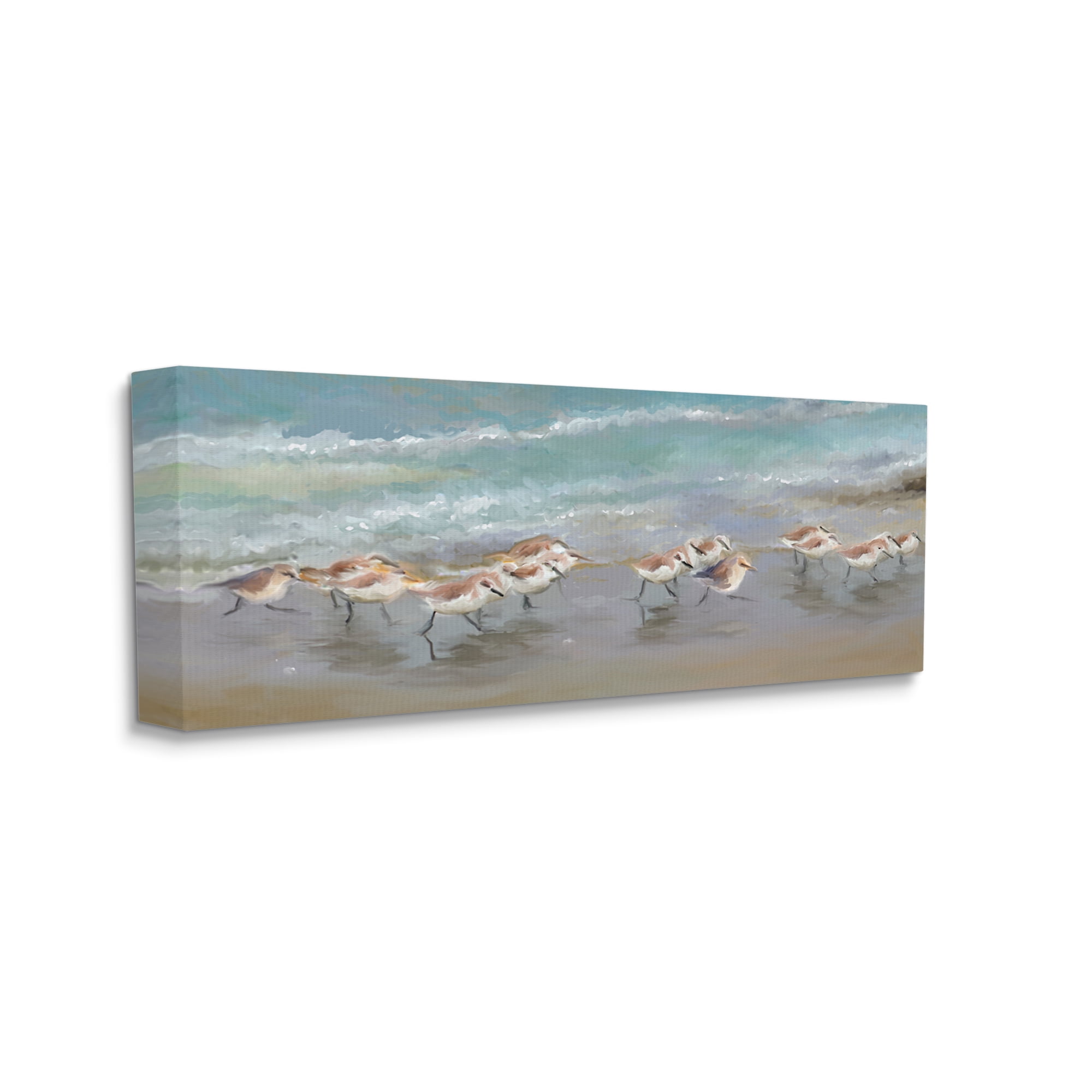 Stupell Sandpiper Flock Shoreline Splashing Landscape Painting Gallery Wrapped Canvas Print Wall Art