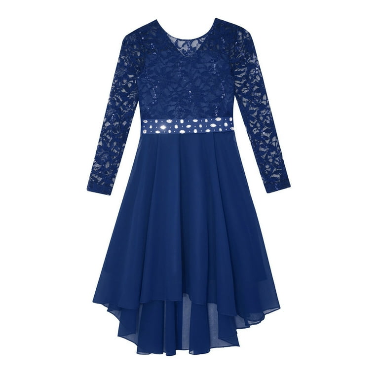 YONGHS Girls Elegant Lace Flower Girl Dress Long Sleeve A-Line High Low Hem  Junior Bridesmaid Dress Navy Blue 6 - Walmart.com