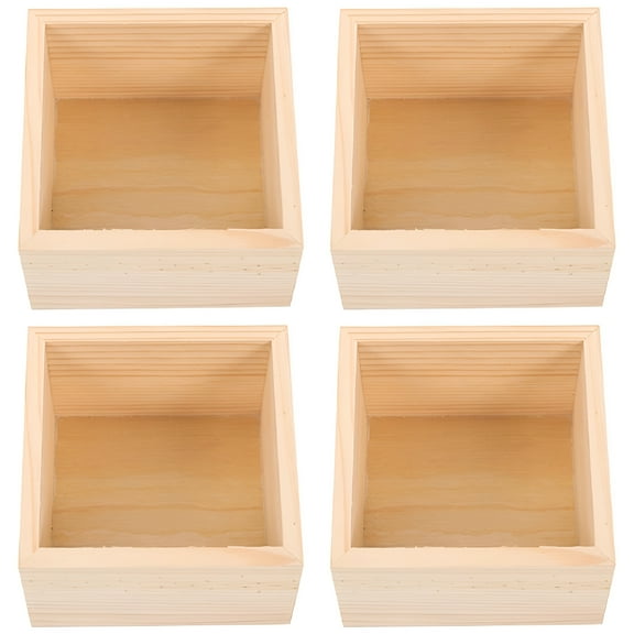LAMIRO 4Pcs Wooden Boxes Lidless Small Square Wooden Boxes