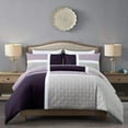 thumbnail image 2 of Chezmoi Collection Bernard 7-Piece California King Bed in a Bag Comforter Set with Sheets, Lightweight Comforter Lavender Purple Gray Patchwork Quilted Medallion Bedding Set for All Season, 2 of 9