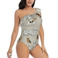 thumbnail image 3 of Salouo Dog Animal Pattern One Shoulder Ruffled One Piece Swimsuit for Women V Neck Swimwear Tummy Control Bathing Suit-Medium, 3 of 6