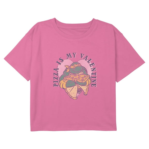 Girl's Teenage Mutant Ninja Turtles Pizza is My Valentine Graphic Cropped T-Shirt