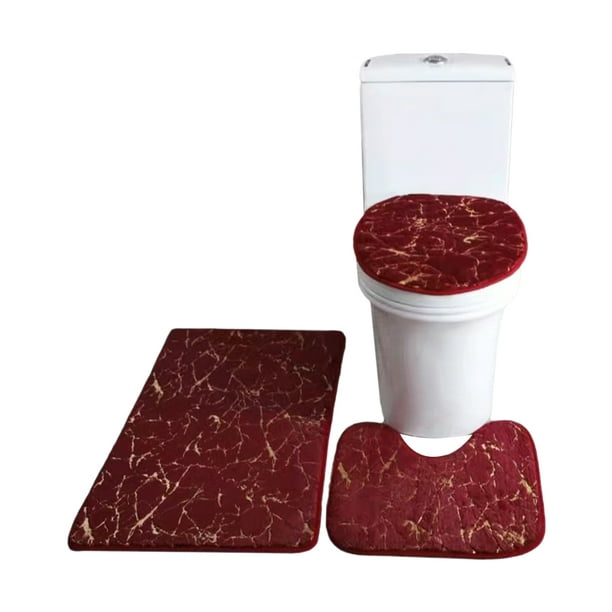 Juego De Baño De 3 Piezas, Alfombra De Contorno, Tapa De Ino Meterk Vino rojo