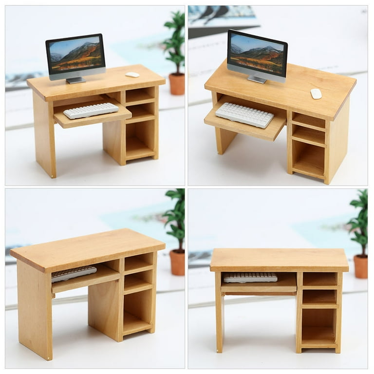Miniature Computer Desk Set Model Wooden Mini Furniture