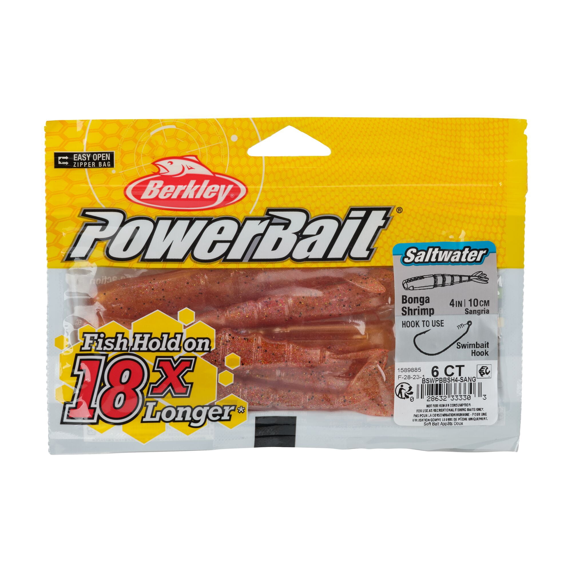 Berkley PowerBait® Saltwater Bonga Shrimp, 4 in, Shrimp, Sangria (6-count)
