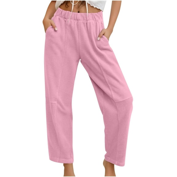 Utoimkio Women's Solid Color Wide Leg Sweatpants Elastic Waisted Lounge Pants Casual Loose Trousers with Pockets