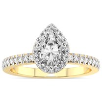 IGI Certified 2 Carat Pear Shape Lab Grown Diamond Engagement Ring | 14K Yellow Gold |Elle Classic Halo Diamond Ring | FG-VS1-VS2 Quality Friendly Diamonds
