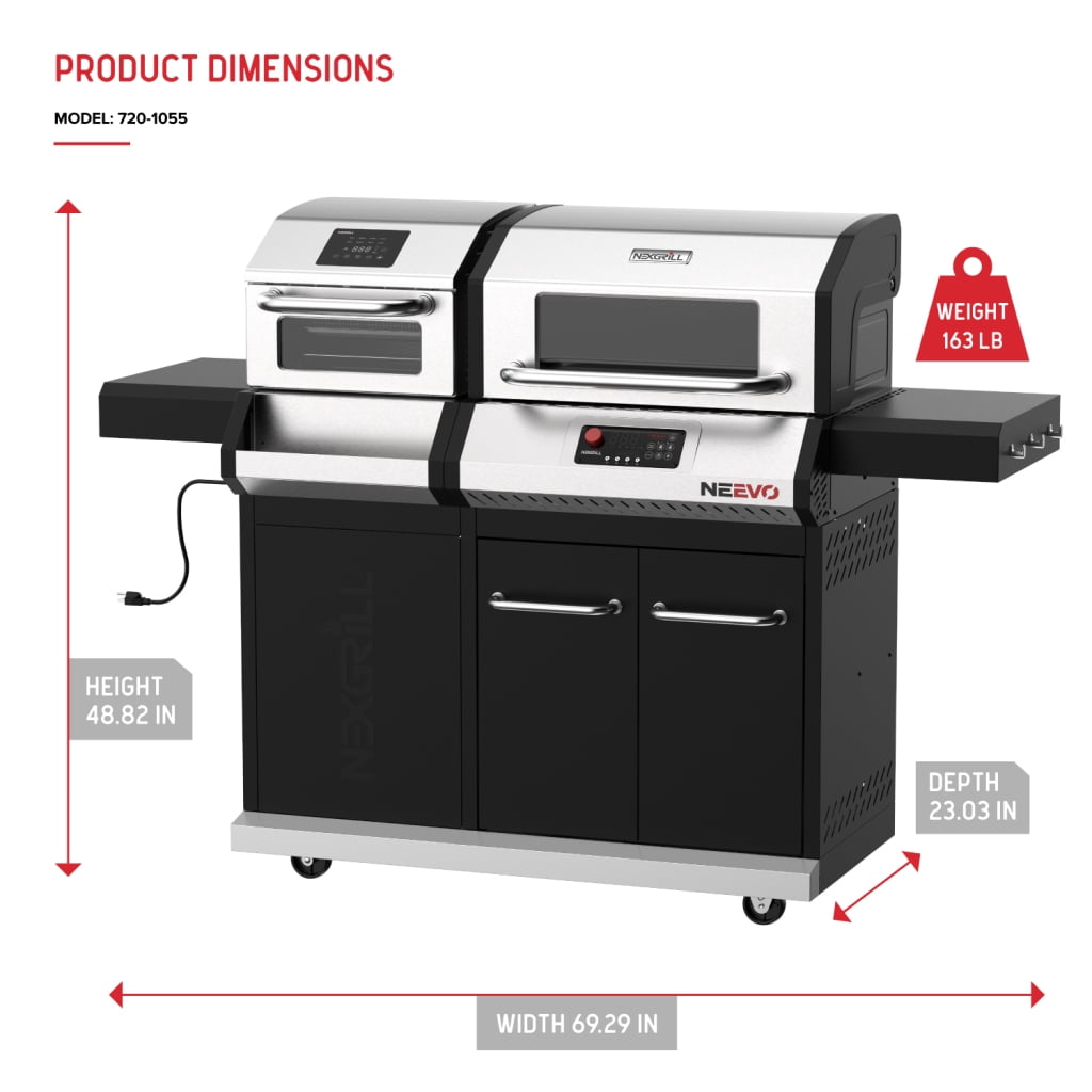 Neevo 44,000 BTU Propane Gas Grill with Built-in Air Fryer, 714.3 sq in Cooking Area, 2 U-Shaped Burners, Cast Iron Grates, Smart Outdoor BBQ with App Connectivity & Electronic Controls, 720-1055