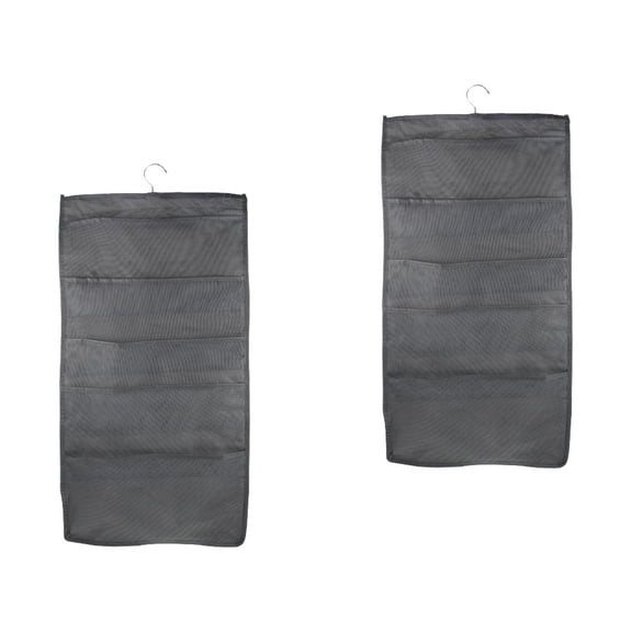 MERRYHAPY 2Pcs Dark Grey Rectangular Dual Side 15 Compartments Hanging Storage Bag for Underwear Bra Socks Ties 28.3×15×0.4in