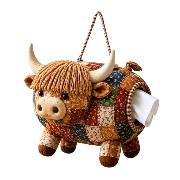 XWYUO Patchwork Tissue Box Cover, Quilted Animals Holder for Home Decor,Brown