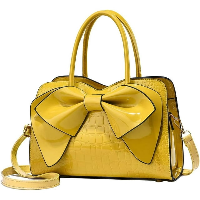 LHSHID Shiny Women Handbag Patent Leather Bowknot Purse Charm Glossy Top-Handle Satchel Tote Fashion Shoulder Bag
