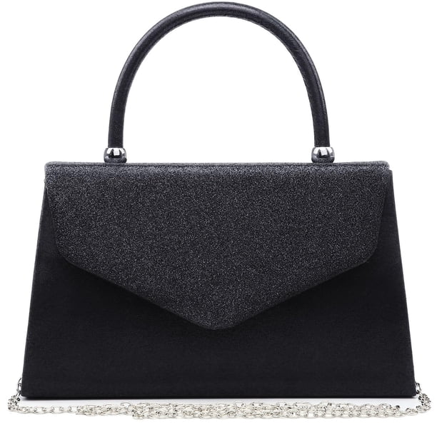 Dasein Bolso de noche para mujer, para fiesta, boda, cóctel, graduación, con purpurina esmerilada, Negro -, M