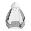 thumbnail image 3 of ZUKMRJPC Men's Hoodies Long Sleeve Patchwork Drawstring Loose Fit Hooded Sweatshirt Fall Fleece Lined Pullover Tops with Kangaroo Pocket, 3 of 7